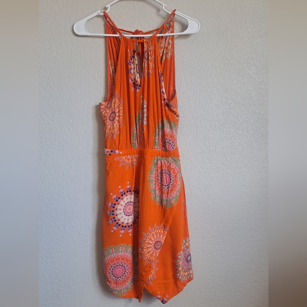 Anthropologie Floreat Orange Livia Halter Mini Dress Size 4